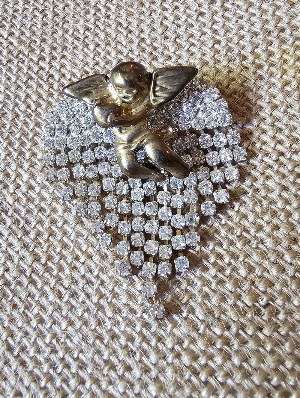 Vintage Rhinestone Fringe Cherub Brooch